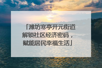 潍坊寒亭开元街道解锁社区经济密码，赋能居民幸福生活